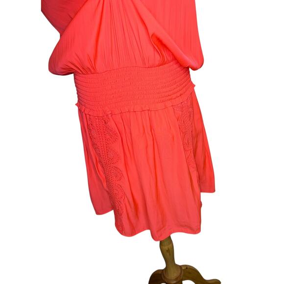 Ramy Brook Matilda Glow Pink Lightweight Mini Smocked Waist Dress Size Large - Picture 7 of 12